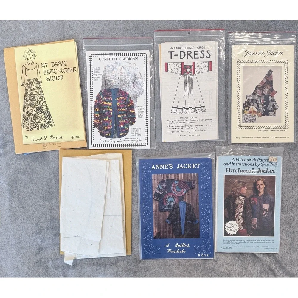 7 VTG Patchwork Quilted Jacket Sewing Pattern Lot Marinda Brown Yours Truly 70s
